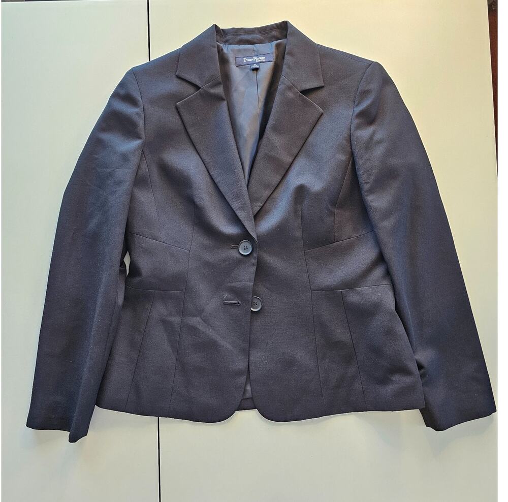 Evan Picone Essentials Womens 12 Black Blazer 2 Button Lined Career Office